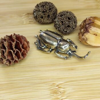 Detailed Brass Beetle Sculpture - Rhinoceros Design for Desk or Shelf Decor