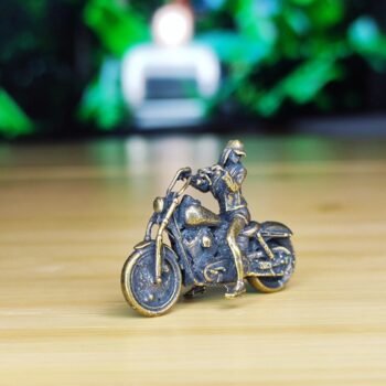 Small Brass Motorcycle with Female Rider  Unique Ornament for Creative Spaces and Gifting