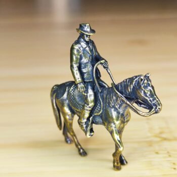 Alternative view of Small Brass Cowboy and Horse  Western-Themed Figurine for Home or Office Decor
