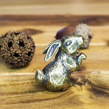 Alternative view of Brass Rabbit Figurine Handcrafted Miniature Statue for Animal Collections, Office Decor, or Rustic Displays
