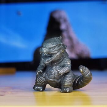 Tiny Brass Kaiju Statue  Round, Adorable Monster Figure with Textured Details, Unique Gift for Fans & Collectors