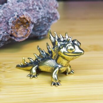 Brass Dragon-Lizard Sculpture  Intricately Textured Miniature Fantasy Creature Statue, Unique Collectible Decor for Enthusiasts