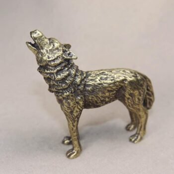 Alternative view of Howling Wolf Brass Figurine  Fierce & Symbolic Desktop Decor, Perfect for Wildlife Fans, Collectors, Those Who Love the Call of the Wild