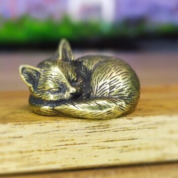 Cute Brass Cat Figurine  Handcrafted Miniature, Sleepy Pose with Textured Fur, Perfect Collectible Decor