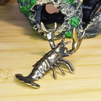 Brass Lobster Figurine Weightlifting Pose | Creative Office Desk Decor, Solid Metal Tea Pet, Unique Pen Holder Ornament