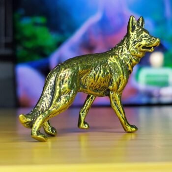Solid Brass German Shepherd Figurine  Majestic Standing Pose, Lifelike Collectible for Home or Office Decor