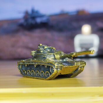 Brass Tank Sculpture  Elegant Miniature Vehicle Figurine, Collectors Item for Desk or Bookshelf Display, Perfect Military Gift