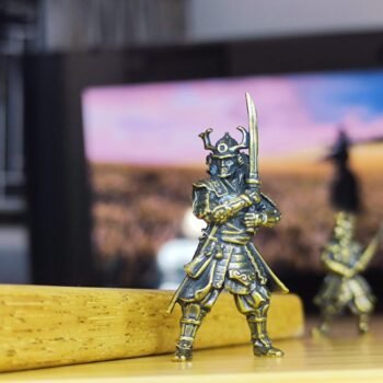 Alternative view of Small Brass Samurai Warrior  Handcrafted Figurine, Japan-Inspired Decor, Desk Accent