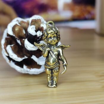 Brass Angel Figurine Pendant - Adorable Winged Cherub Charm, Collectible Knick-Knack or Thoughtful Gift