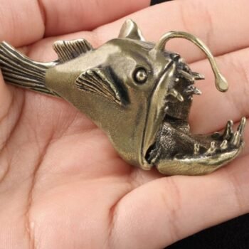 Brass Anglerfish Lanternfish Figurine  Deep Sea Horror, Nautical Predator Sculpture