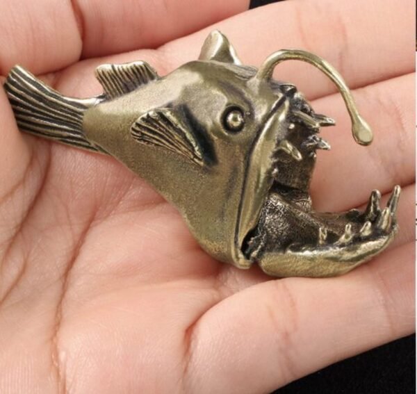 Brass Anglerfish Lanternfish Figurine  Deep Sea Horror, Nautical Predator Sculpture