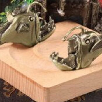 Alternative view of Brass Anglerfish Lanternfish Figurine  Deep Sea Horror, Nautical Predator Sculpture