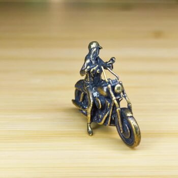 Alternative view of Small Brass Motorcycle with Female Rider  Unique Ornament for Creative Spaces and Gifting