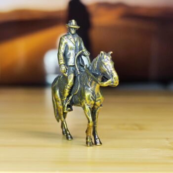 Small Brass Cowboy and Horse  Western-Themed Figurine for Home or Office Decor