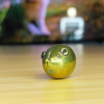 Whimsical Round Brass Mouse Ornament Handcrafted Miniature Wildlife Decor for Garden or Home