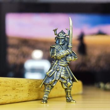 Small Brass Samurai Warrior  Handcrafted Figurine, Japan-Inspired Decor, Desk Accent