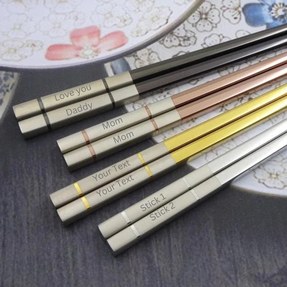 Personalized Chopsticks Pair Custom Chop Sticks Gift Bridesmaid Wedding Gifts for Her Him Women Mom Mothers Dad Utensils Engraved Kitchen