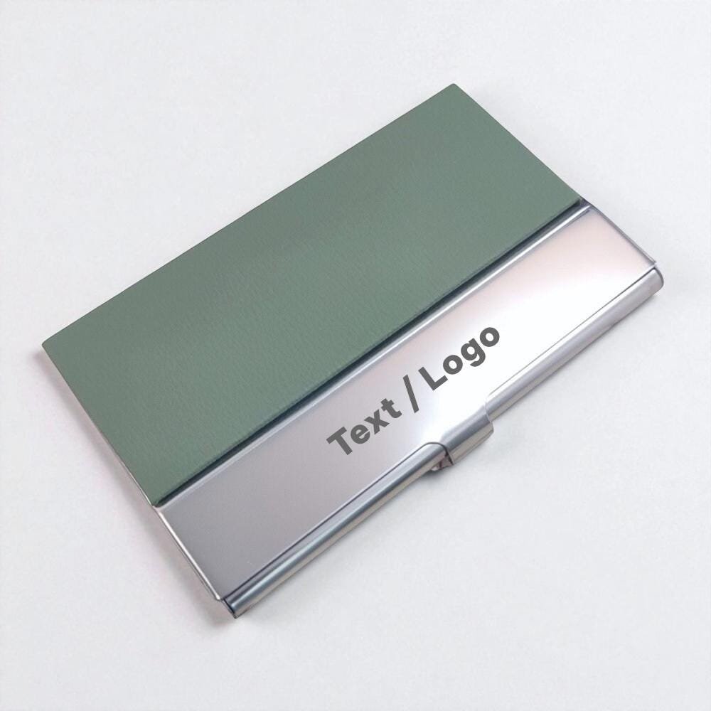 Personalized Business Card Holder in Text Handwritten Logo Laser Engraved Leatherette 5 colors available, Custom  Logo / Text Engrave