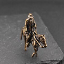 Brass Cowboy on Horseback Figurine — Polished Western Desk Sculpture & Miniature Collector Piece - Image 9