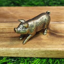 Handcrafted Brass Pig Figurine – Miniature Animal Sculpture for Desk, Shelf, Farmhouse Decor or Collectible Gift