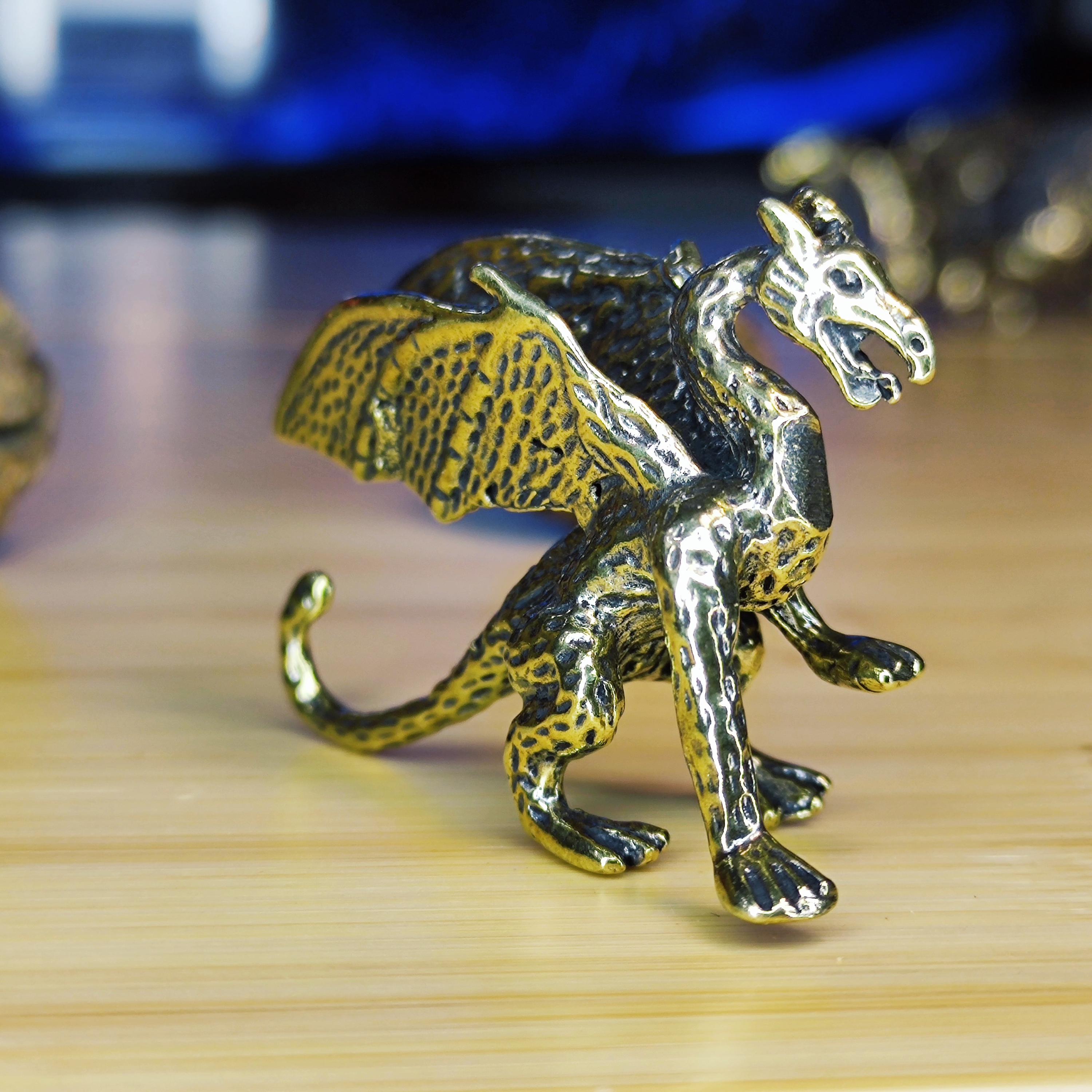 Handcrafted Brass Flying Dragon Figurine – Fantasy Miniature Sculpture for Desk, Shelf or Collector Gift
