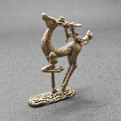 Brass Sika Deer Figurine – Handcrafted Copper Animal Sculpture for Shelf, Desk or Gift