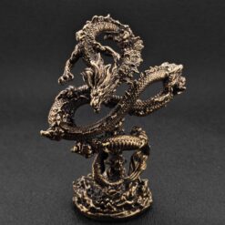 Alternative view of Solid Brass Chinese Dragon Figurine — Coiled Feng Shui Sculpture for Desk, Shelf, and Collector Display