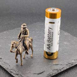 Brass Cowboy on Horseback Figurine — Polished Western Desk Sculpture & Miniature Collector Piece - Image 4
