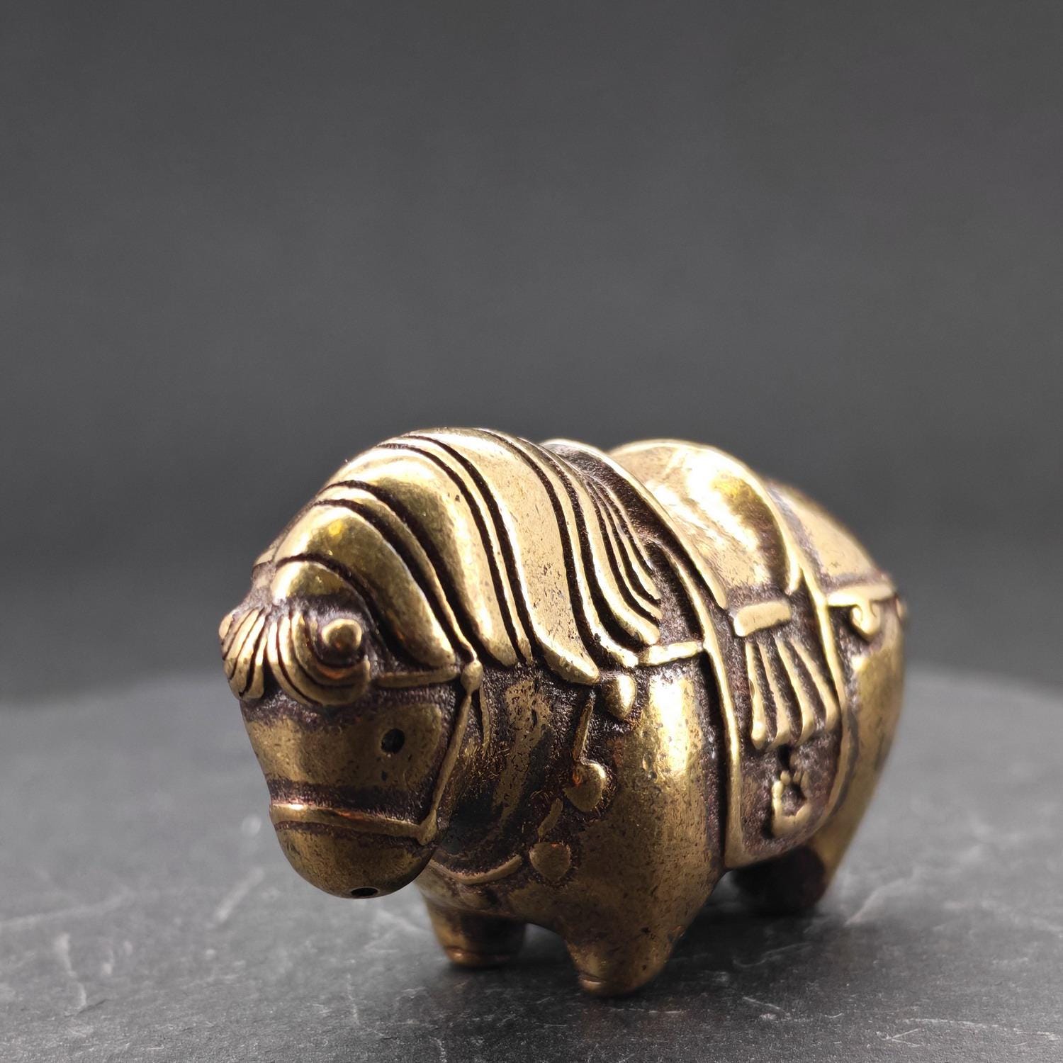 Miniature Brass Fat Horse Figurine — Handcrafted Collectible Statue - Image 3