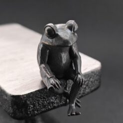 Brass Meditating Frog Figurine — Oxidised Black Mini Statue for Desk, Shelf and Zen Decor - Image 5