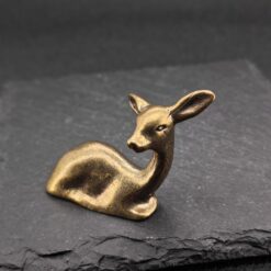 Alternative view of Resting Fawn Brass Figurine – Handcrafted Polished Deer Miniature Collectible