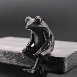 Alternative view of Brass Meditating Frog Figurine — Oxidised Black Mini Statue for Desk, Shelf and Zen Decor