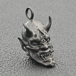 Alternative view of Oni Mask Brass Pendant – Handcrafted Japanese Demon Keychain Charm
