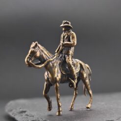 Brass Cowboy on Horseback Figurine — Polished Western Desk Sculpture & Miniature Collector Piece - Image 7