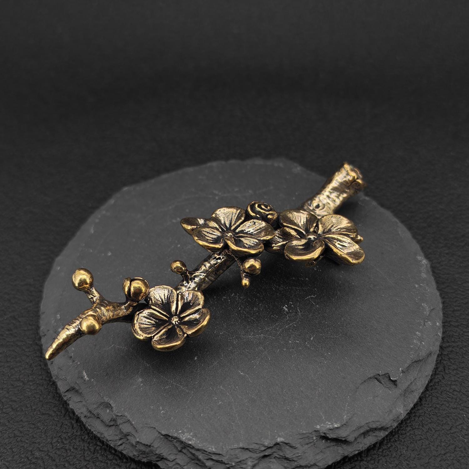Brass Plum Blossom Pen Holder — Antique Botanical Desk Sculpture and Paperweight - Image 4