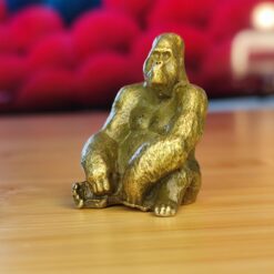 Brass Gorilla Figurine – Handcrafted Miniature Sculpture for Desk, Shelf, Wildlife Decor, Gift for Collectors