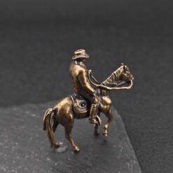 Brass Cowboy on Horseback Figurine — Polished Western Desk Sculpture & Miniature Collector Piece - Image 10