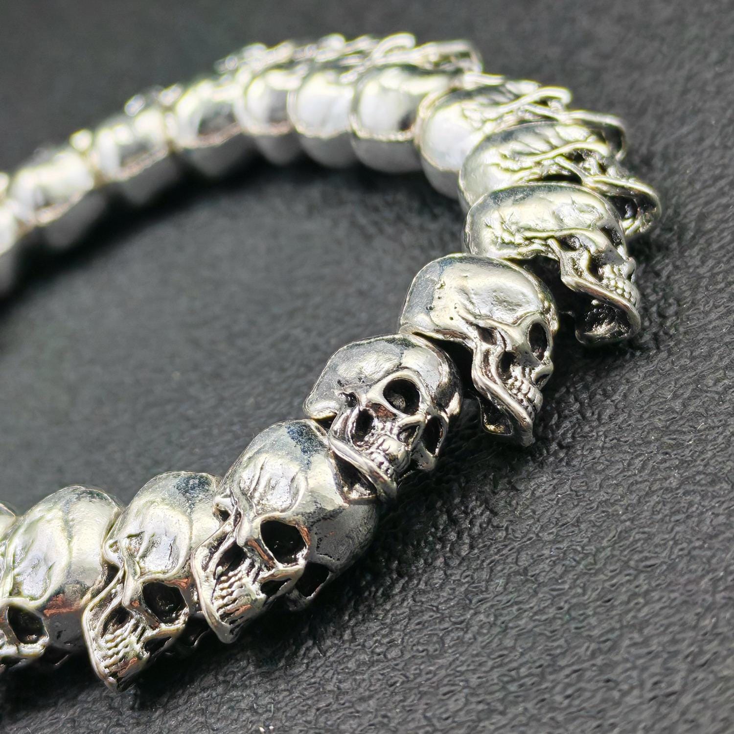 Men's Gothic Skull Bracelet – Metal Beads on Stretch Cord | Dark Fashion Punk Style Accessory - Image 6