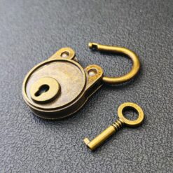 Vintage Padlock with Key for DIY Supply, Brass Finish Lock for Bag or Box - Image 8