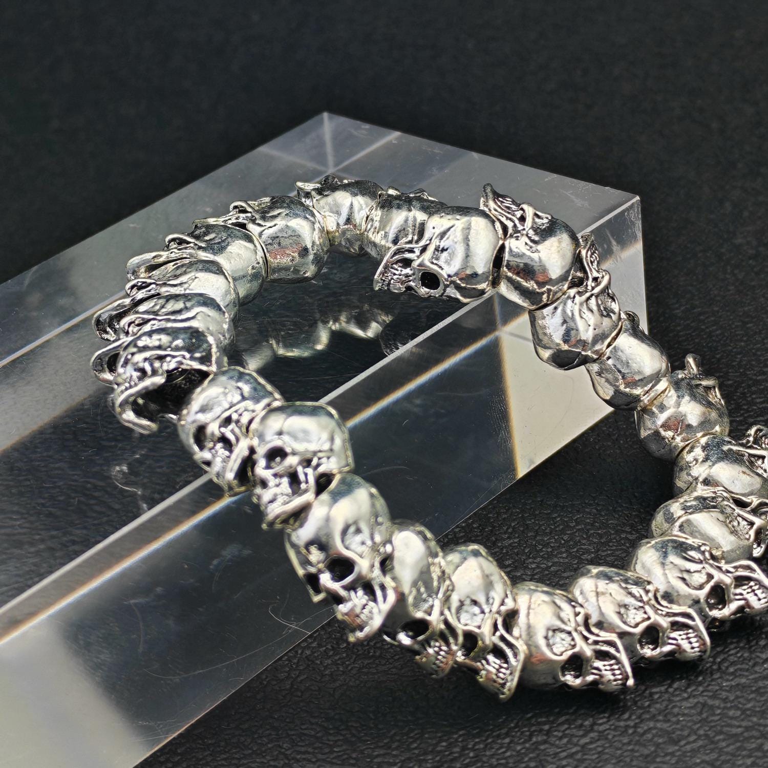Men's Gothic Skull Bracelet – Metal Beads on Stretch Cord | Dark Fashion Punk Style Accessory - Image 3