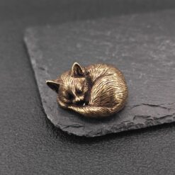 Handcrafted Brass Cat Figurine – Miniature Sleeping Kitty Sculpture - Image 5