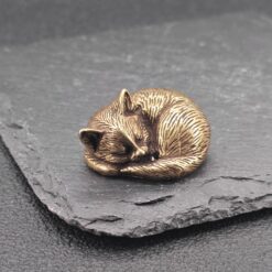 Handcrafted Brass Cat Figurine – Miniature Sleeping Kitty Sculpture - Image 4