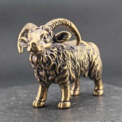 Brass Goat Figurine — Antique Zodiac Sculpture for Desk, Shelf and Tea Table