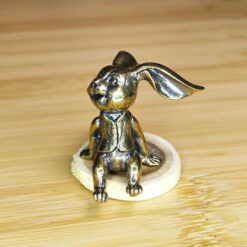 Whimsical Brass Rabbit Figurine – Miniature Bunny Sculpture for Desk, Shelf, Easter or Zodiac Gift