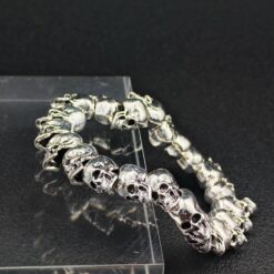 Alternative view of Men's Gothic Skull Bracelet – Metal Beads on Stretch Cord | Dark Fashion Punk Style Accessory