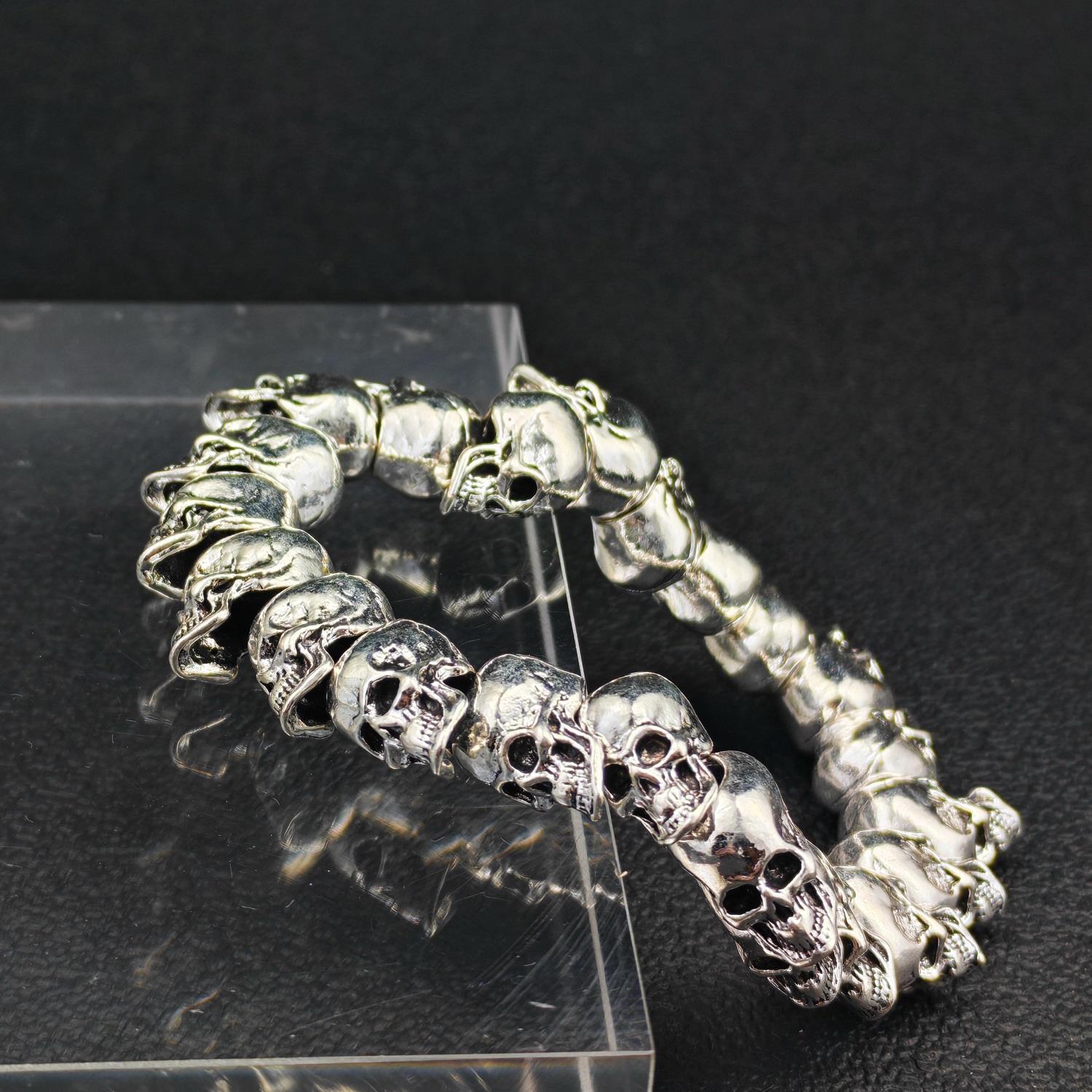 Men's Gothic Skull Bracelet – Metal Beads on Stretch Cord | Dark Fashion Punk Style Accessory - Image 2