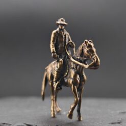 Brass Cowboy on Horseback Figurine — Polished Western Desk Sculpture & Miniature Collector Piece - Image 6