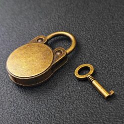 Vintage Padlock with Key for DIY Supply, Brass Finish Lock for Bag or Box - Image 7