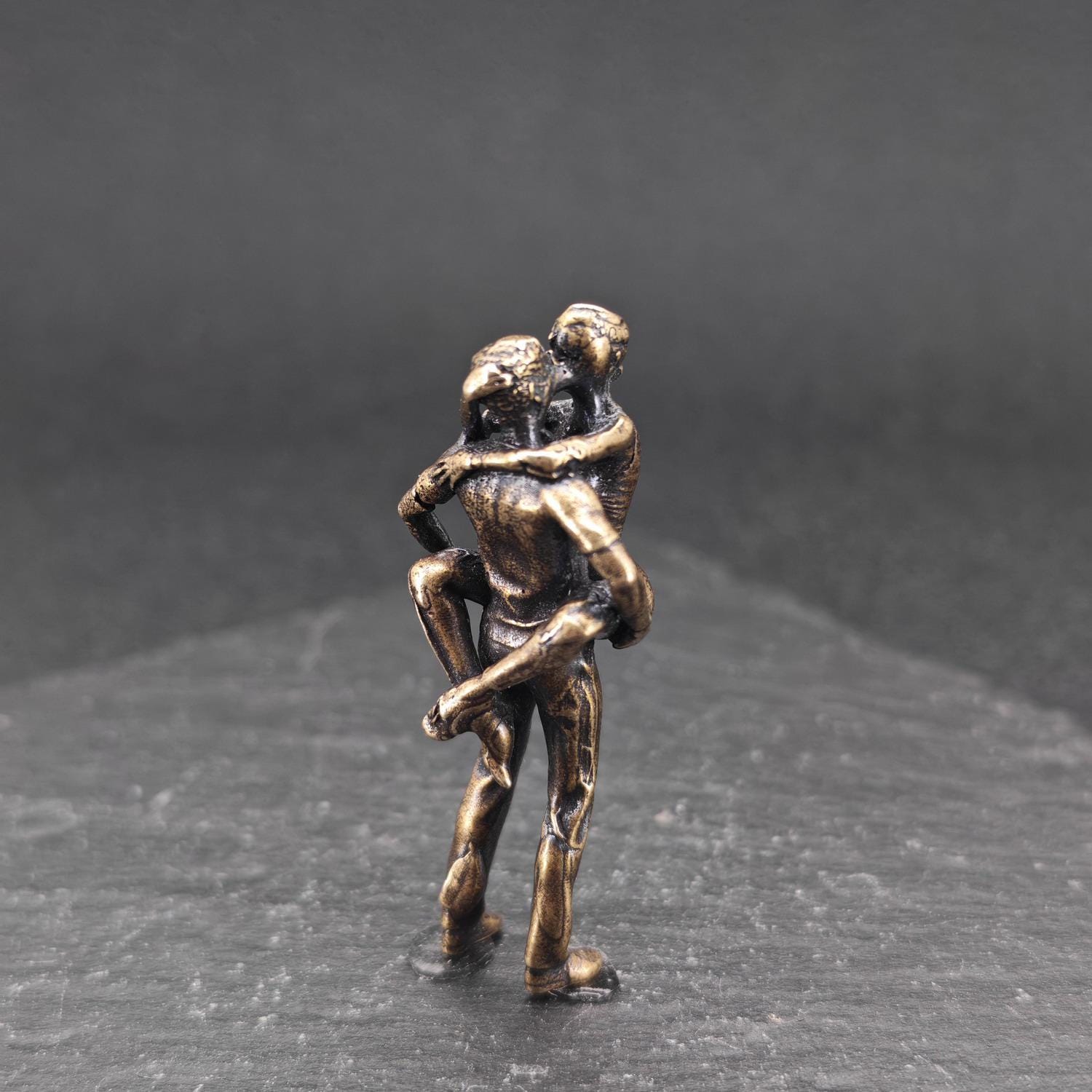 Brass Couple Embrace Figurine — Miniature Romantic Desk Collectible - Image 2