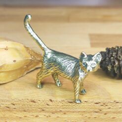Brass Cat Figurine – Handcrafted Walking Pose Desk Collectible - Image 4